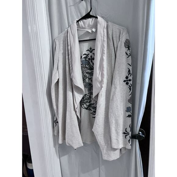 Zenergy by Chicos Floral Embroidered Open Front Cardigan, Sz. 2(L/12) - Picture 3 of 9